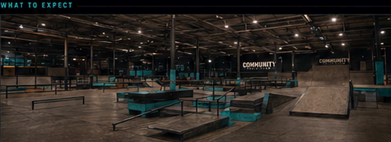 Vista general del skatepark indoor de Community Skate Club